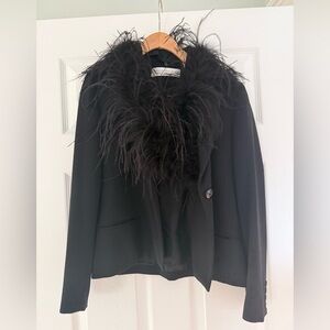 Elegant Black Feather-Trimmed Women's Jacket